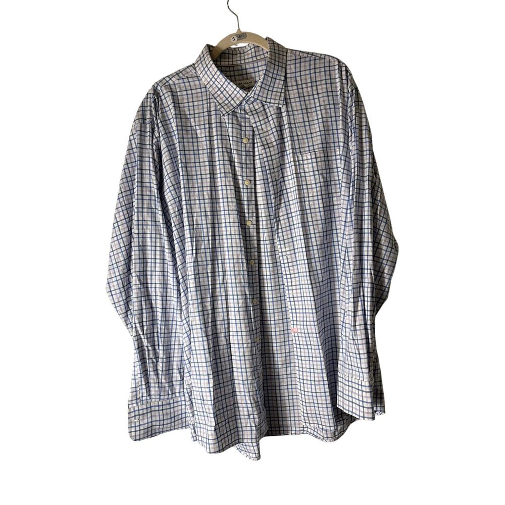 Peter Millar Blue and Lavendar Plaid Long Sleeve Button Up Shirt Sz XXL